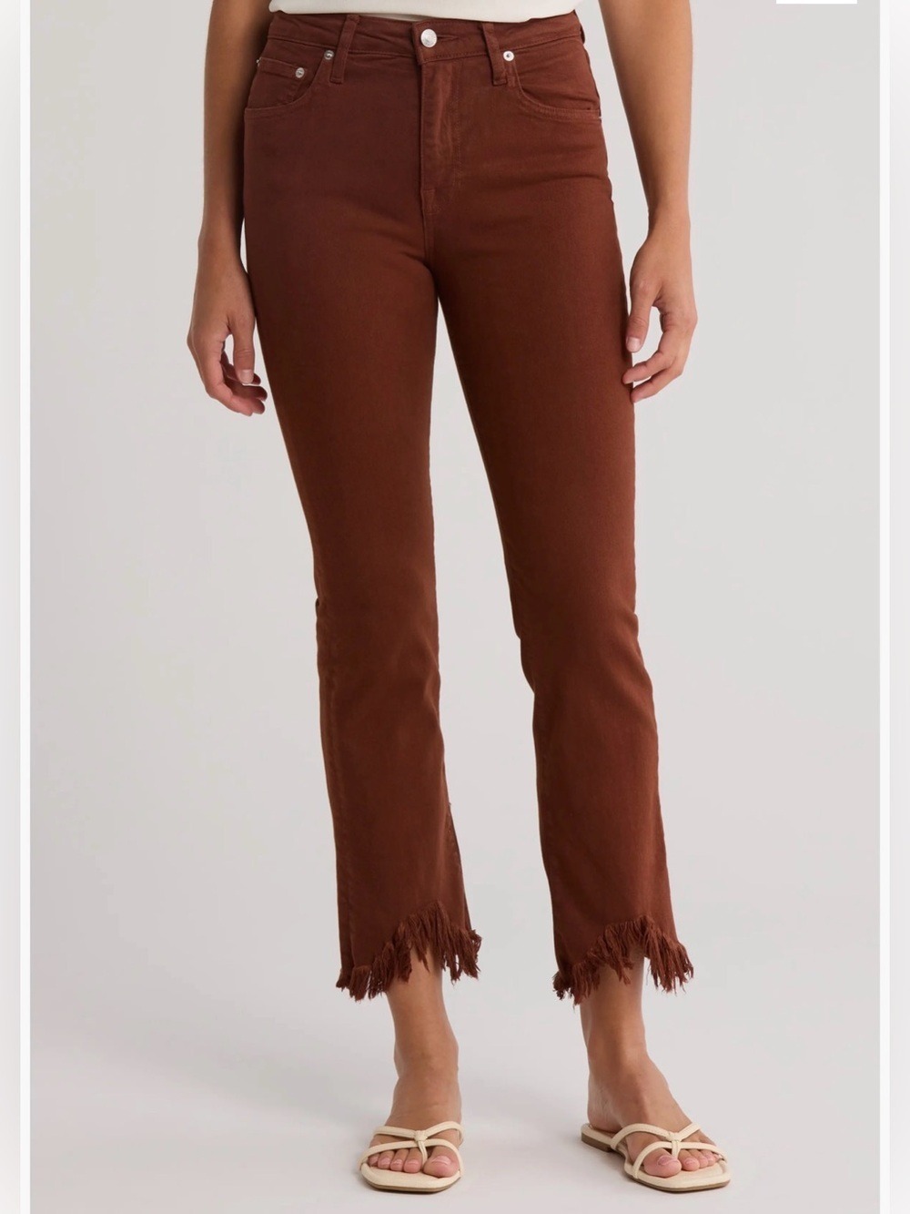 SIMKHAI Anise Brown Frayed Hem Straight Leg Jeans 24 NEW Hi Rise Designer Denim